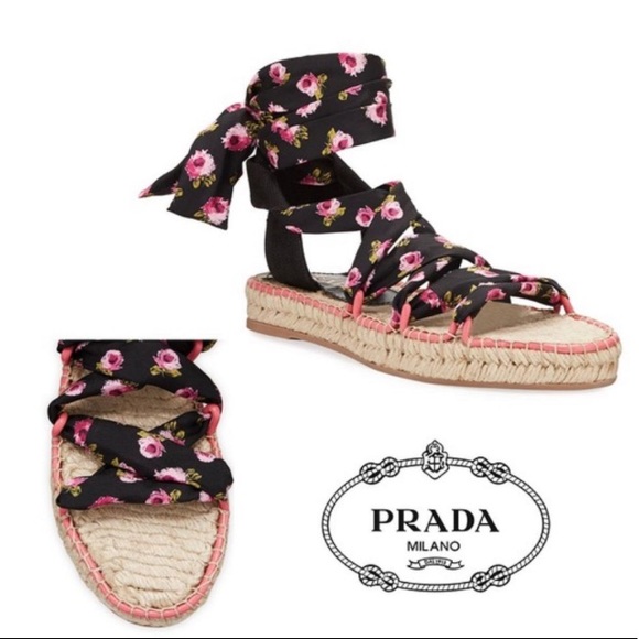 Prada Shoes - Prada beautiful lace up floral espadrille espadrilles summer sandals 40 9 9.5